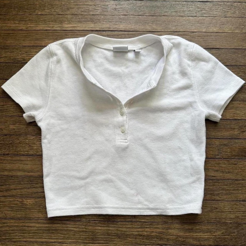 Sunday Best White Short Sleeve Henley Top